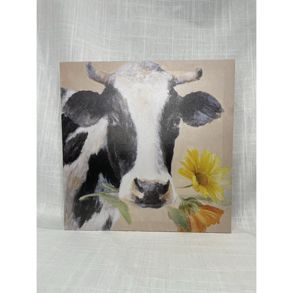 Dairy Cow With A  Daisy In It's Mouth Wall Art 12x12x2.5